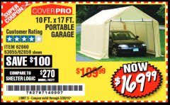 Harbor Freight Coupon COVERPRO 10 FT. X 17 FT. PORTABLE GARAGE Lot No. 62859, 63055, 62860 Expired: 3/30/19 - $169.99