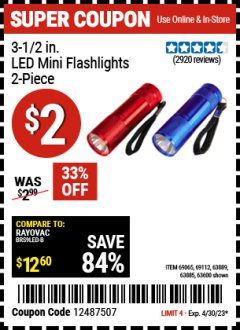 Harbor Freight Coupon 3.5", 9 LED FLASHLIGHTS PACK OF 2 Lot No. 69065/69112/62521/62566/97036 Expired: 4/30/23 - $2