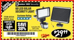 Harbor Freight Coupon 60 LED SOLAR SECURITY LIGHT Lot No. 60524/62534/56213/69643/93661 Expired: 6/2/18 - $29.99