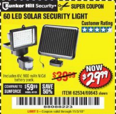 Harbor Freight Coupon 60 LED SOLAR SECURITY LIGHT Lot No. 60524/62534/56213/69643/93661 Expired: 11/3/18 - $29.99