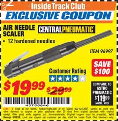 Harbor Freight ITC Coupon AIR NEEDLE SCALER Lot No. 96997 Expired: 6/30/18 - $19.99