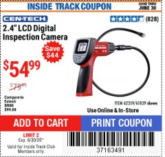 Harbor Freight ITC Coupon 2.4" COLOR LCD DIGITAL INSPECTION CAMERA Lot No. 61839/62359/67979 Expired: 6/30/20 - $54.99