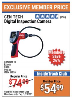 Harbor Freight ITC Coupon 2.4" COLOR LCD DIGITAL INSPECTION CAMERA Lot No. 61839/62359/67979 Expired: 1/28/21 - $54.99