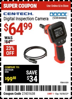 Harbor Freight Coupon 2.4" COLOR LCD DIGITAL INSPECTION CAMERA Lot No. 61839/62359/67979 Expired: 10/30/22 - $64.99