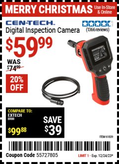 Harbor Freight Coupon 2.4" COLOR LCD DIGITAL INSPECTION CAMERA Lot No. 61839/62359/67979 Expired: 12/24/23 - $59.99
