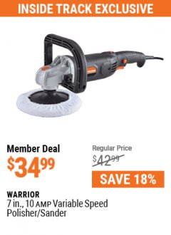 Harbor Freight ITC Coupon 7" VARIABLE SPEED POLISHER/SANDER Lot No. 62861/92623/60626 Expired: 5/31/21 - $34.99