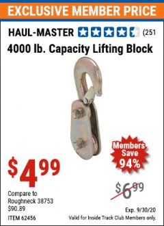 Harbor Freight ITC Coupon LIFTING BLOCK Lot No. 62456/60644 Expired: 9/30/20 - $4.99