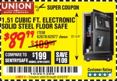 Harbor Freight Coupon 1.51 CUBIC FT. SOLID STEEL DIGITAL FLOOR SAFE Lot No. 61565/62678/91006 Expired: 4/23/19 - $89.99