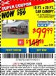 Harbor Freight Coupon 10  FT X 20 FT CAR CANOPY Lot No. 60728/69034/63054/62858/62857 Expired: 11/30/15 - $99.99