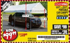 Harbor Freight Coupon 10  FT X 20 FT CAR CANOPY Lot No. 60728/69034/63054/62858/62857 Expired: 6/30/20 - $99.99