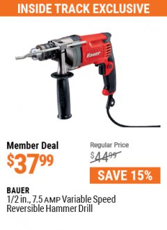 Harbor Freight ITC Coupon 1/2" PROFESSIONAL VARIABLE SPEED REVERSIBLE HAMMER DRILL Lot No. 68169/67616/60495/62383 Expired: 7/29/21 - $37.99