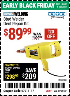 Harbor Freight Coupon STUD WELDER DENT REPAIR KIT Lot No. 61433/98357 Expired: 11/23/22 - $89.99