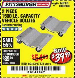 Harbor Freight Coupon 2 PIECE 1500 LB. CAPACITY VEHICLE WHEEL DOLLIES Lot No. 60343/67338 Expired: 6/5/19 - $39.99