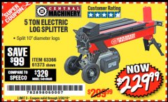 Harbor Freight Coupon 5 TON ELECTRIC LOG SPLITTER Lot No. 61373 Expired: 3/30/19 - $229.99