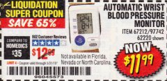 Harbor Freight Coupon AUTOMATIC WRIST BLOOD PRESSURE MONITOR Lot No. 67212/62220 Expired: 5/31/19 - $11.99