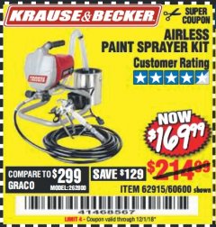 Harbor Freight Coupon AIRLESS PAINT SPRAYER KIT Lot No. 62915/60600 Expired: 12/1/18 - $169.99