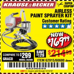 Harbor Freight Coupon AIRLESS PAINT SPRAYER KIT Lot No. 62915/60600 Expired: 12/15/18 - $169.99