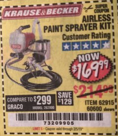 Harbor Freight Coupon AIRLESS PAINT SPRAYER KIT Lot No. 62915/60600 Expired: 2/5/19 - $169.99