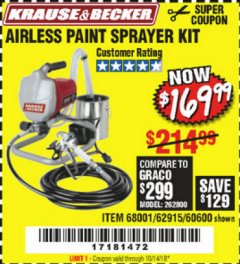 Harbor Freight Coupon AIRLESS PAINT SPRAYER KIT Lot No. 62915/60600 Expired: 10/14/19 - $169.99