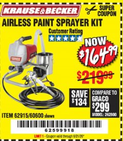 Harbor Freight Coupon AIRLESS PAINT SPRAYER KIT Lot No. 62915/60600 Expired: 6/21/20 - $164.99