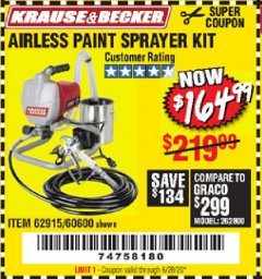 Harbor Freight Coupon AIRLESS PAINT SPRAYER KIT Lot No. 62915/60600 Expired: 6/28/20 - $164.99