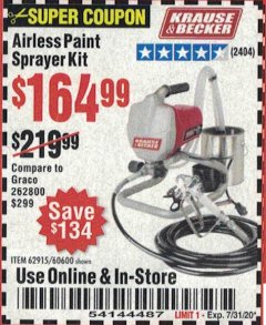 Harbor Freight Coupon AIRLESS PAINT SPRAYER KIT Lot No. 62915/60600 Expired: 7/31/20 - $164.99