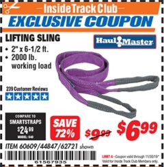 Harbor Freight ITC Coupon 2 X 6-1/2" FT. LIFTING SLING Lot No. 60609/62721/44847 Expired: 11/30/19 - $6.99