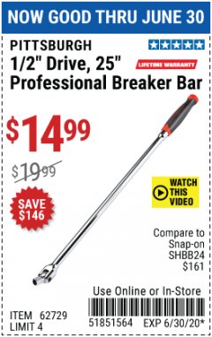 Harbor Freight Coupon 25" Professional Breaker Bar Lot No. 62729 Expired: 6/30/20 - $14.99