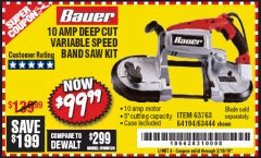 Harbor Freight Coupon BAUER 10 AMP DEEP CUT VARIABLE SPEED BAND SAW KIT Lot No. 63763/64194/63444 Expired: 2/16/19 - $99.99