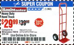 Harbor Freight Coupon HEAVY DUTY HAND TRUCK Lot No. 62775/3163/62776/62973/95061 Expired: 8/8/20 - $29.99