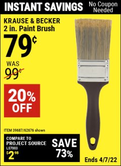 Harbor Freight Coupon 2" PROFESSIONAL PAINT BRUSH Lot No. 62676/39687 Expired: 4/7/22 - $0.79