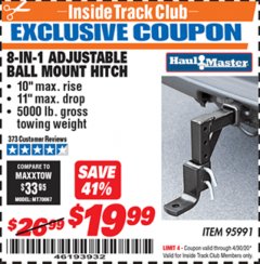 Harbor Freight ITC Coupon 8-IN-1 Adjustable Ball Mount Hitch Lot No. 95991 Expired: 4/30/20 - $19.99