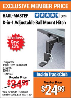 Harbor Freight ITC Coupon 8-IN-1 Adjustable Ball Mount Hitch Lot No. 95991 Expired: 10/31/20 - $24.99