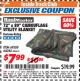 Harbor Freight ITC Coupon 72" x 80" CAMOUFLAGE UTILITY BLANKET Lot No. 69508, 66044 Expired: 7/31/17 - $7.99