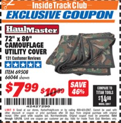 Harbor Freight ITC Coupon 72" x 80" CAMOUFLAGE UTILITY BLANKET Lot No. 69508, 66044 Expired: 1/31/19 - $7.99
