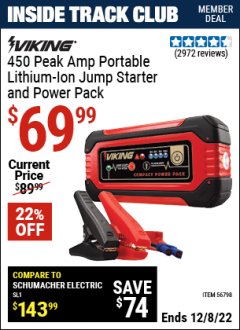 Harbor Freight ITC Coupon LITHIUM ION JUMP STARTER AND POWER PACK Lot No. 62749/64412/56797/56798 Expired: 12/8/22 - $69.99