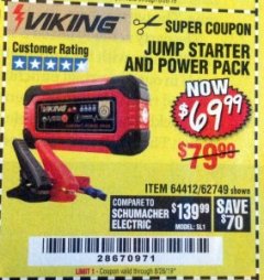 Harbor Freight Coupon LITHIUM ION JUMP STARTER AND POWER PACK Lot No. 62749/64412/56797/56798 Expired: 8/26/19 - $69.99