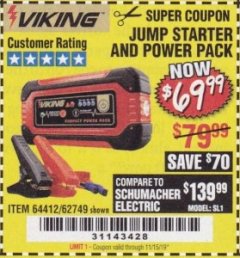 Harbor Freight Coupon LITHIUM ION JUMP STARTER AND POWER PACK Lot No. 62749/64412/56797/56798 Expired: 11/15/19 - $69.99