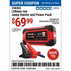 Harbor Freight Coupon LITHIUM ION JUMP STARTER AND POWER PACK Lot No. 62749/64412/56797/56798 Expired: 1/28/21 - $69.99