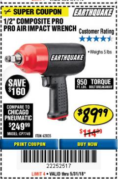Harbor Freight Coupon EARTHQUAKE 1/2" COMPOSITE PRO IMPACT WRENCH Lot No. 62835 Expired: 5/31/18 - $89.99