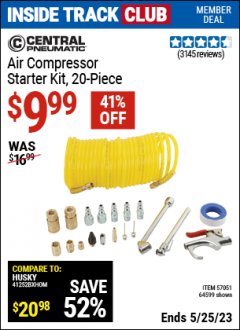 Harbor Freight ITC Coupon 20 PIECE AIR COMPRESSOR STARTER KIT Lot No. 62688/57051/64599 Expired: 5/25/23 - $9.99