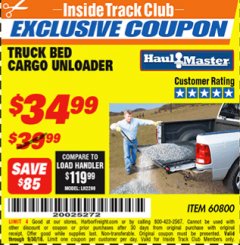 Harbor Freight ITC Coupon TRUCK BED CARGO UNLOADER Lot No. 60800 Expired: 9/30/18 - $34.99