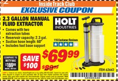 Harbor Freight ITC Coupon 2.3 GAL. MANUAL FLUID EXTRACTOR Lot No. 62643 Expired: 8/31/19 - $69.99