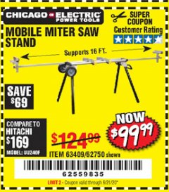 Harbor Freight Coupon CHICAGO ELECTRIC HEAVY DUTY MOBILE MITER SAW STAND Lot No. 63409/62750 Expired: 6/21/20 - $99.99