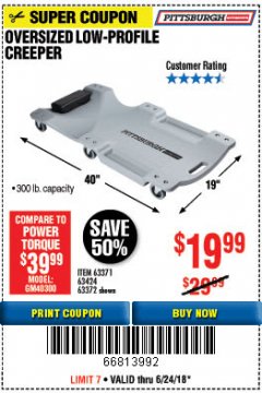 Harbor Freight Coupon LOW-PROFILE CREEPER Lot No. 63424/63371/63372 Expired: 6/24/18 - $19.99