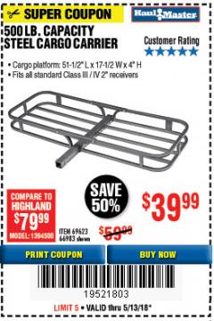 Harbor Freight Coupon STEEL CARGO CARRIER Lot No. 66983/69623 Expired: 5/13/18 - $39.99