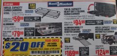 Harbor Freight PERCENT Coupon STEEL CARGO CARRIER Lot No. 66983/69623 Expired: 1/31/19 - $0
