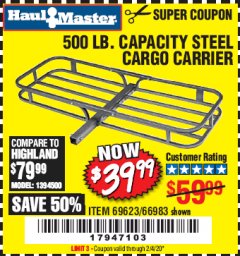 Harbor Freight Coupon STEEL CARGO CARRIER Lot No. 66983/69623 Expired: 2/4/20 - $39.99