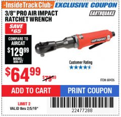 Harbor Freight ITC Coupon 3/8" PROFESSIONAL IMPACT AIR RATCHET WRENCH Lot No. 68426 Expired: 2/5/19 - $64.99