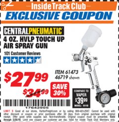 Harbor Freight ITC Coupon 4 OZ. HVLP TOUCH UP AIR SPRAY GUN Lot No. 46719/61473 Expired: 2/28/19 - $27.99